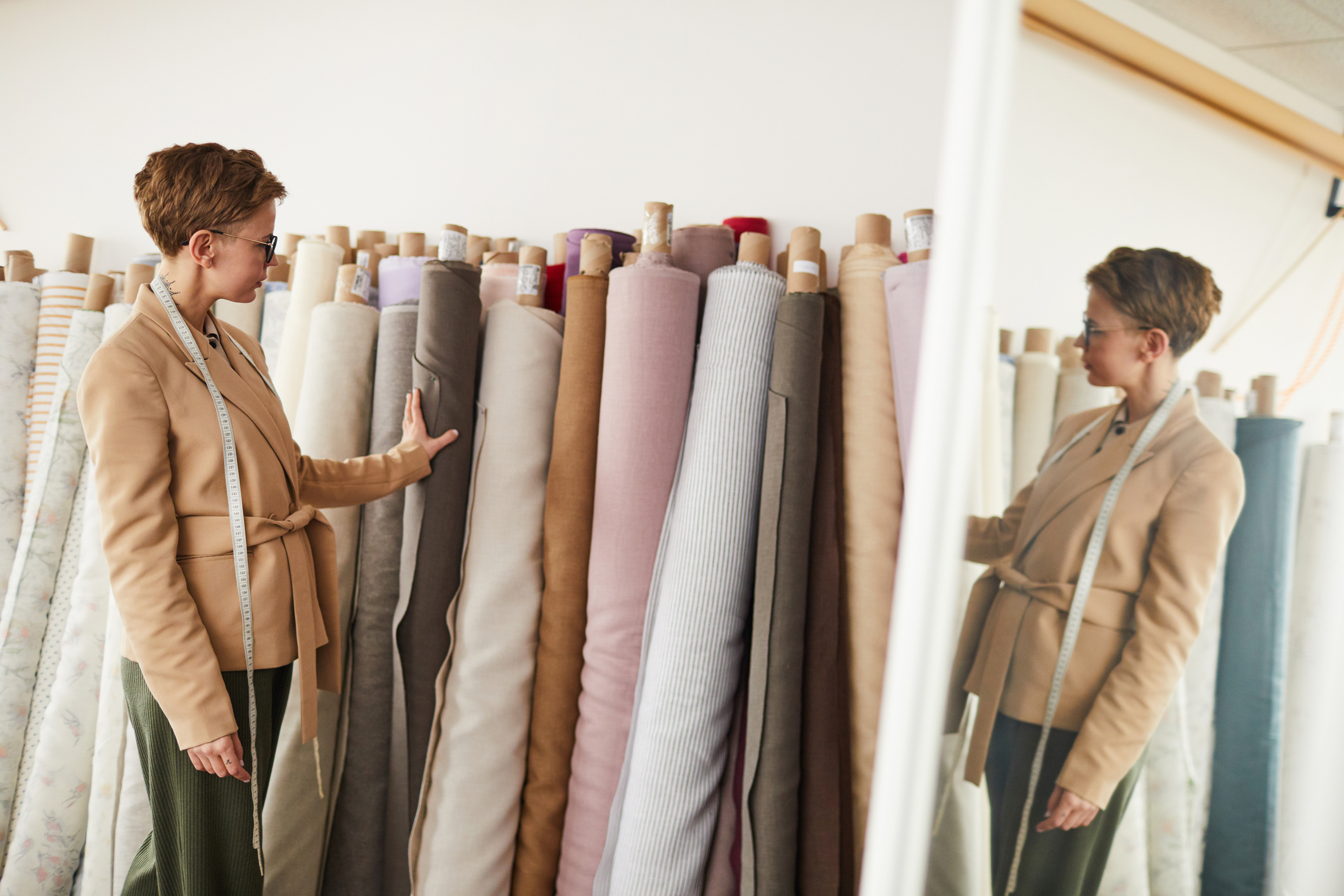 Designer looking at modern textile